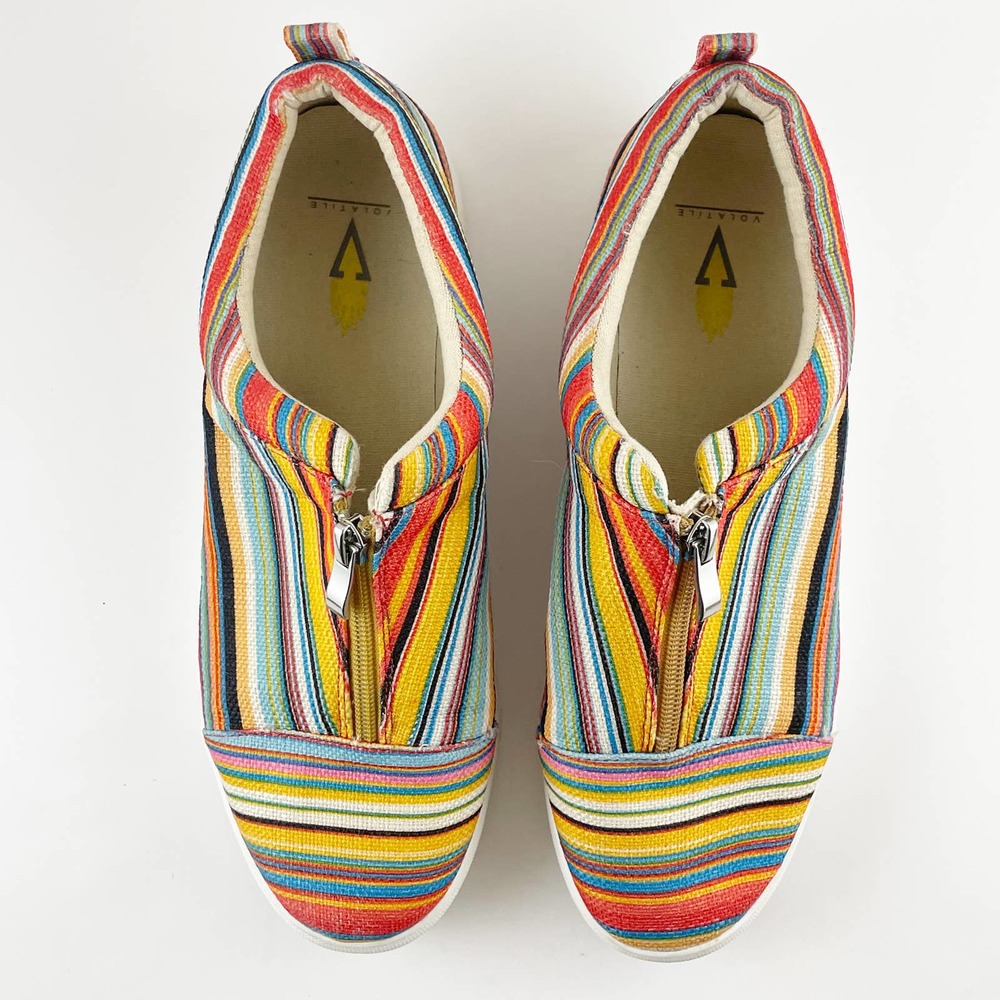 Volatile Multicolor Striped Slip-on Zip Up Canvas Sneakers - Picture 7 of 9